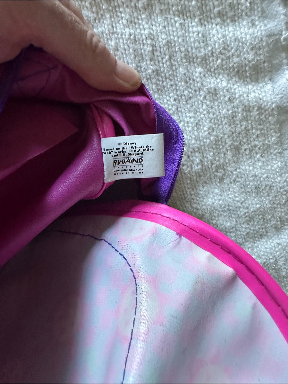 Vintage Disney Purple Winnie the Pooh Kids Backpack with Pink Front Pocket - Picture 7 of 10
